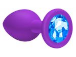 Средняя фиолетовая анальная пробка Emotions Cutie Medium с голубым кристаллом - 8,5 см. #64363