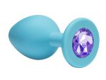 Малая голубая анальная пробка Emotions Cutie Small с фиолетовым кристаллом - 7,5 см. #64370