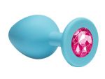 Малая голубая анальная пробка Emotions Cutie Small с розовым кристаллом - 7,5 см. #64371