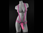 Розовая страпон-система 7" Strap-On Suspender Harness Set с реалистичной насадкой - 19 см. #64858