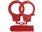 Красные наручники из листового металла в комплекте с веревкой BONDX METAL CUFFS&LOVE ROPE SET #64884