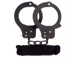 Чёрные наручники из листового металла в комплекте с веревкой BONDX METAL CUFFS&LOVE ROPE SET #64885