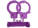 Фиолетовые наручники из листового металла в комплекте с веревкой BONDX METAL CUFFS&LOVE ROPE SET #64886