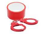 Набор для фиксации BONDX METAL CUFFS AND RIBBON: красные наручники из листового материала и липкая лента #64906