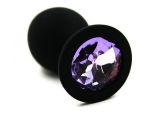 Чёрная силиконовая анальная пробка с светло-фиолетовым кристаллом - 7 см. #67195