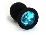 Чёрная силиконовая анальная пробка с голубым кристаллом - 7 см. #67197