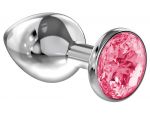 Большая серебристая анальная пробка Diamond Pink Sparkle Large с розовым кристаллом - 8 см. #73262