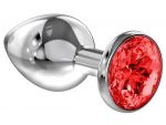 Большая серебристая анальная пробка Diamond Red Sparkle Large с красным кристаллом - 8 см. #73266