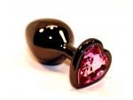 Чёрная пробка с розовым сердцем-кристаллом - 7 см. #78732