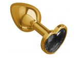 Золотистая анальная втулка с чёрным кристаллом-сердцем - 7 см. #79124