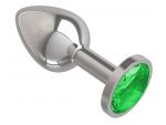 Серебристая анальная втулка с зеленым кристаллом - 7 см. #80358