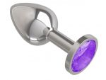 Серебристая анальная втулка с фиолетовым кристаллом - 7 см. #80362