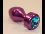 Фиолетовая анальная пробка с голубым кристаллом - 7,8 см. #80509