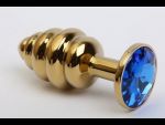 Золотистая рифлёная пробка с синим стразом - 8,2 см. #80516
