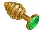 Золотистая пробка с рёбрышками и зеленым кристаллом - 7 см. #83176