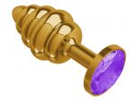 Золотистая пробка с рёбрышками и фиолетовым кристаллом - 7 см. #83180