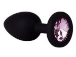 Чёрная анальная втулка с розовым кристаллом - 7,3 см. #85522