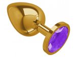 Золотистая большая анальная пробка с фиолетовым кристаллом - 9,5 см. #85596