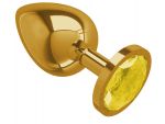 Золотистая большая анальная пробка с желтым кристаллом - 9,5 см. #85600