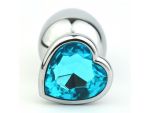 Серебристая анальная пробка с голубым кристаллом-сердечком - 8 см.  #86437
