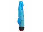 Голубой вибратор-реалистик с мошонкой и подсветкой - 21,5 см. #88989