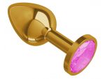 Золотистая анальная втулка с розовым кристаллом - 7 см.  #89489